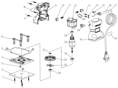 Default Diagram and Parts List for BS200-B3 Type 1 Black and Decker Sander Polisher